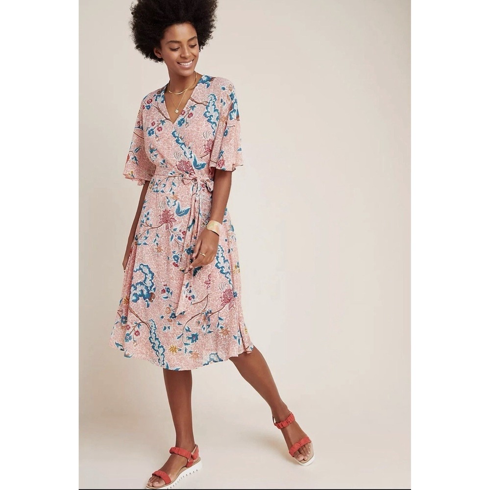 New ANTHROPOLOGIE ADELAIDE WRAP DRESS by MAEVE Size Small No Slip